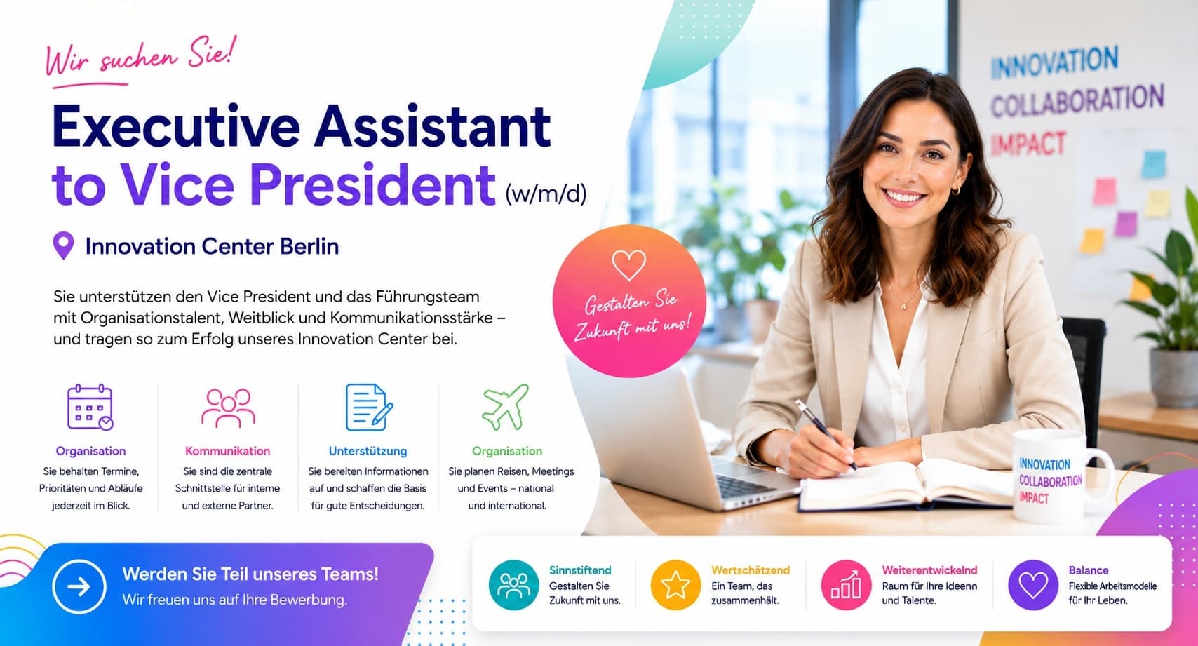 Stellenangebot: Assistent der Geschäftsleitung für den Vice Präsident des SE Innovation Center Berlin (m/w/d) bei upgrade 4 you GmbH - Jetzt bewerben